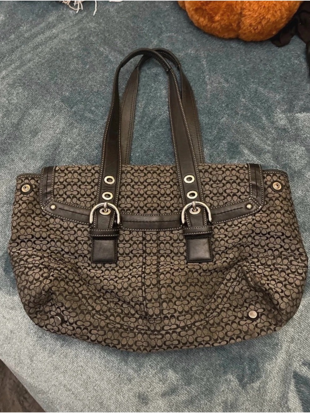 Coach Signature Canvas Shoulder Bag in Brown and Black